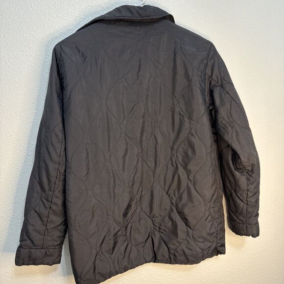 H&M Black Quilted Lightweight Jacket Women Size 14 Snap Buttons Pockets Lined - Picture 2 of 9